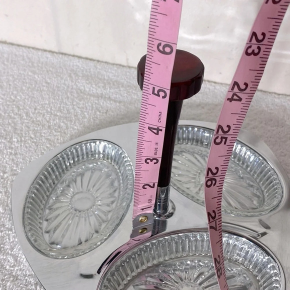 Vintage Glo Hill Gourmates  Chrome Serving Tray W Bakelite Handle & Glass Dishes - Picture 14 of 15